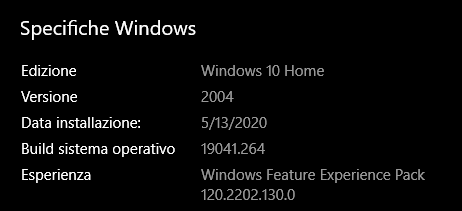 Windows 10 Home versione 2004